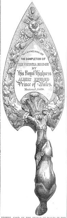 Trowel used by the Prince of Wales in the completion of Victoria Bridge, 1860. Creator: Unknown