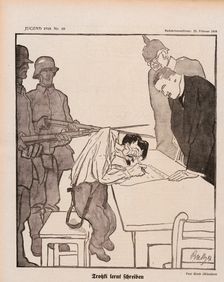 Trotsky learns to write (Treaty of Brest-Litovsk). From: "Youth", 1918, No. 10 Creator: Rieth, Paul (1871-1925)