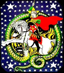 Trotsky slaying the counter-revolutionary dragon (poster), 1918. Artist: Anon