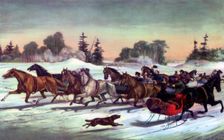 Trotting Cracks on the Snow 1858.Artist: Currier and Ives