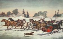 Trotting Cracks on The Snow, Currier & Ives (Colour Lithograph)