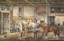 Trotting Cracks At Home, A Model Stable, pub. 1868, Currier & Ives (Colour Lithograph)