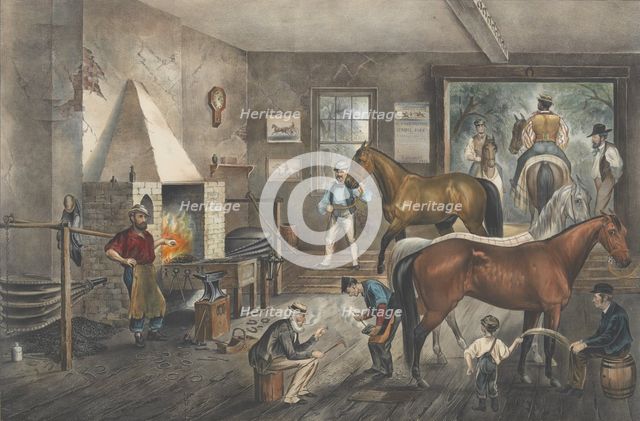 Trotting Cracks at the Forge, 1869., 1869. Creators: Nathaniel Currier, James Merritt Ives, Currier and Ives.