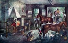 Trotting Cracks at the Forge 1869.Artist: Currier and Ives