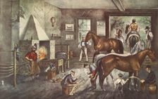 Trotting Cracks at the Forge, pub. 1869, Currier & Ives (Colour Lithograph)