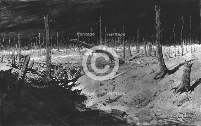 ''Troupe de releve defilant dans un boyau du bois Sabat (front de champagne).', 1915. Creator: Georges Bertin Scott.