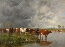 Troupeau s'abreuvant (Cows at the Watering Place), Between 1883 and 1895. Creator: Eugene Louis Boudin