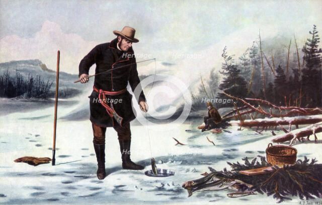 'Trout Fishing on Chateaugay Lake, American Winter Sports', 1856.Artist: Arthur Fitzwilliam Tait
