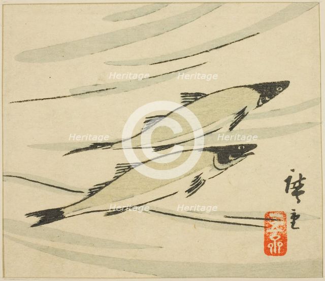 Trout, section of a harimaze sheet, 1858. Creator: Ando Hiroshige.