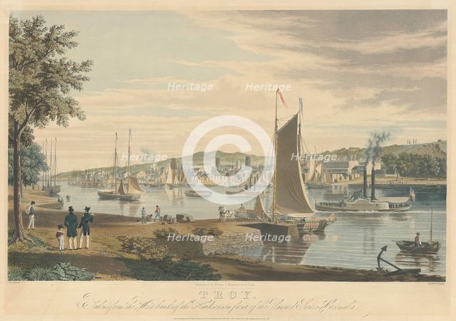 Troy: Taken from the West Bank of the Hudson in front of the United States Arsenal, pub 1838. Creator: William James Bennett.