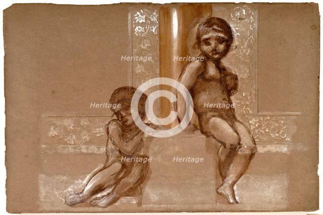 Troy Triptych - Study of Two Putti, 1870-1872. Creator: Sir Edward Coley Burne-Jones.