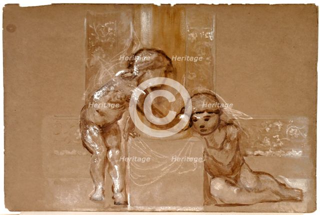 Troy Triptych - Study of Two Putti, 1870-1872. Creator: Sir Edward Coley Burne-Jones.