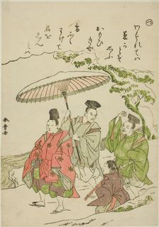 Tsu: Narihira in the Snow at Ono, from the series "Tales of Ise in Fashionable..., c. 1772/73. Creator: Shunsho