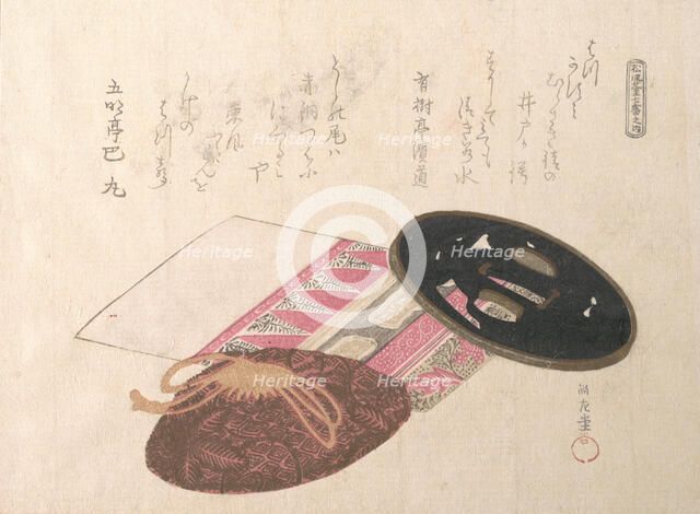 Tsuba (Sword Guard) and Bags, 19th century. Creator: Kubo Shunman.
