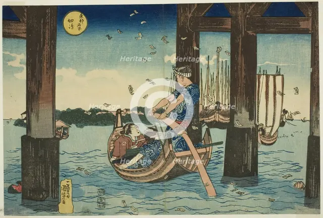Tsukuda Island (Tsukudajima), from the series "Famous Places in the Eastern Capital..., c. 1832/33. Creator: Utagawa Kuniyoshi.