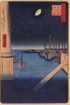 Tsukudajima and Eitai Bridge (One Hundred Famous Views of Edo), 1856-1858. Artist: Hiroshige, Utagawa (1797-1858)