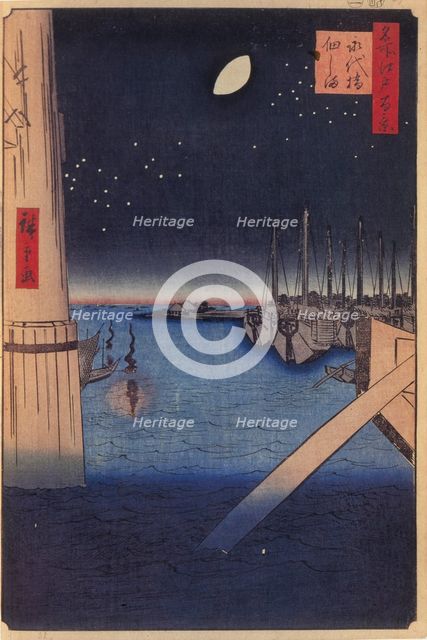 Tsukudajima and Eitai Bridge (One Hundred Famous Views of Edo), 1856-1858. Artist: Hiroshige, Utagawa (1797-1858)
