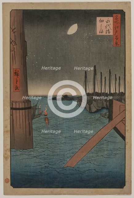 Tsukudajima from Eitai Bridge, from the series One Hundred Views of Famous Places in Edo, 1858. Creator: Utagawa Hiroshige (Japanese, 1797-1858).