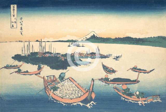Tsukudajima in Musashi Province (Buyo Tsukudajima), from the series Thirty-six View..., ca. 1830-32. Creator: Hokusai.
