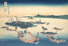 Tsukudajima in Musashi Province (Buyo Tsukudajima), from the series Thirty-six View..., ca. 1830-32. Creator: Hokusai