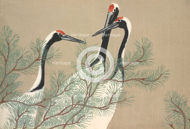 Tsuru, from Momoyo-gusa (The World of Things) Vol II, pub.1909 (colour block woodcut)