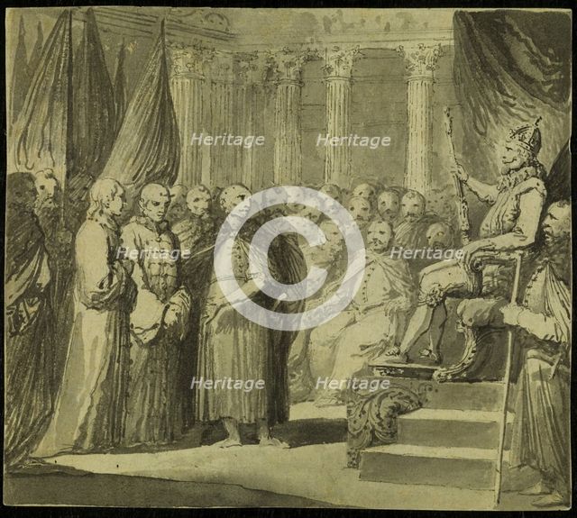 Tsar Vasili IV Ivanovich Shuisky before the King Sigismund III Vasa, Late 18th cent.. Artist: Smuglewicz, Franciszek (1745-1807)