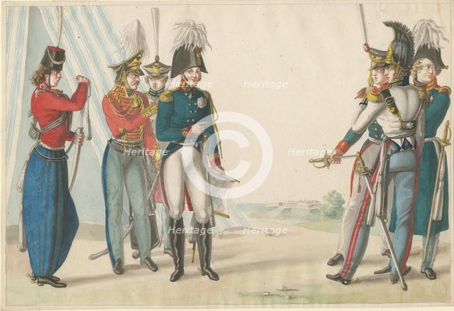 Tsar Alexander I and Russian officers, 1815. Artist: Finert (Finart), Noël Dieudonné (1797-1852)