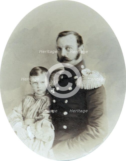 Tsar Alexander II and his daughter Grand Duchess Maria Alexandrovna, late 1850s. Artist: Andrei Deniere