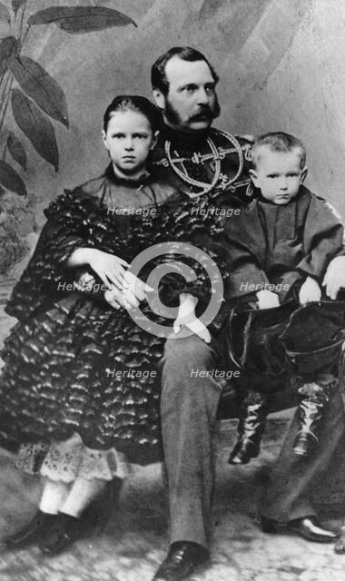Tsar Alexander II of Russia with his daughter Maria and son Sergei, c1860-c1862. Artist: Unknown
