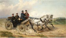 Tsar Alexander III and Kaiser Wilhelm II in a landau, 1888. Artist: Sverchkov, Nikolai Yegorovich (1817-1898)
