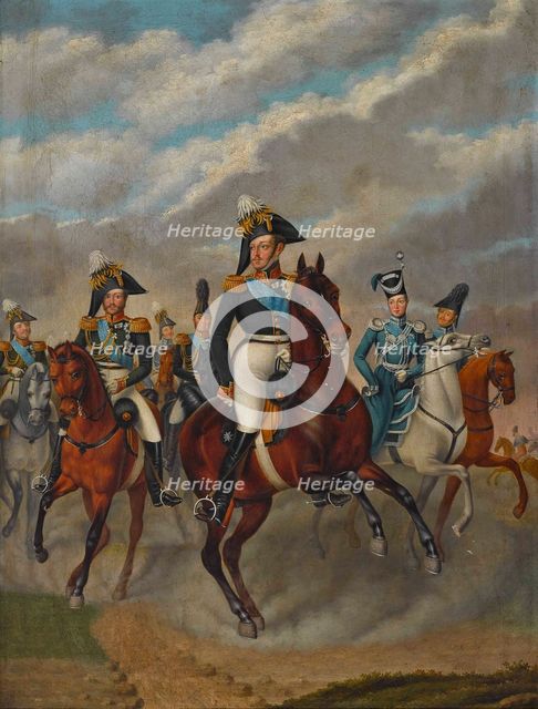 Tsar Nicholas I of Russia with Tsarevich Alexander and his Retinue. Creator: Krüger, Franz (1797-1857).