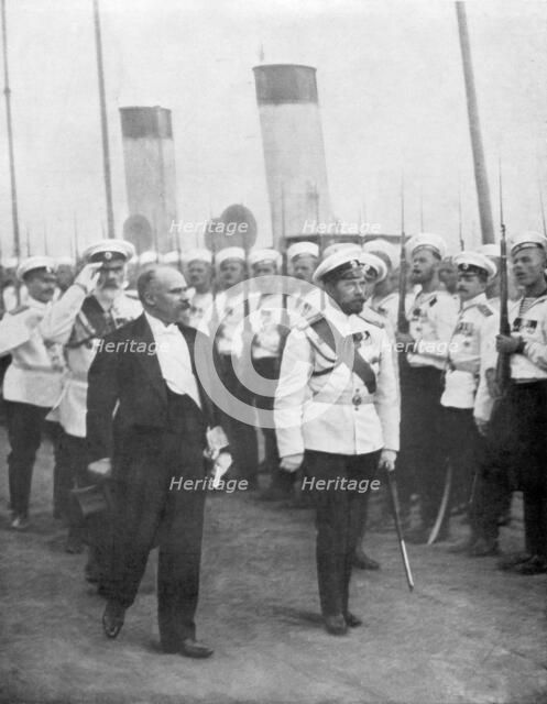 Tsar Nicholas II with French President Raymond Poincare, 1914. Creator: Unknown.