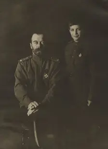 Tsar Nicholas II and Tsarevich Alexei, 1915. Creator: Levitsky, Sergei Lvovich (1819-1898)