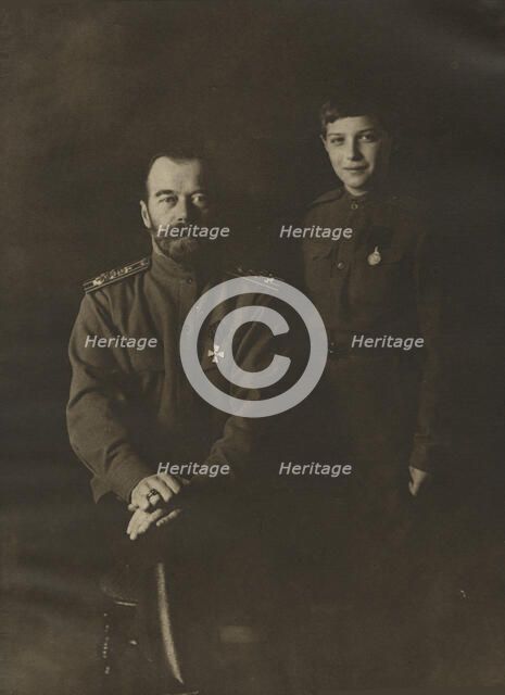 Tsar Nicholas II and Tsarevich Alexei, 1915. Creator: Levitsky, Sergei Lvovich (1819-1898).
