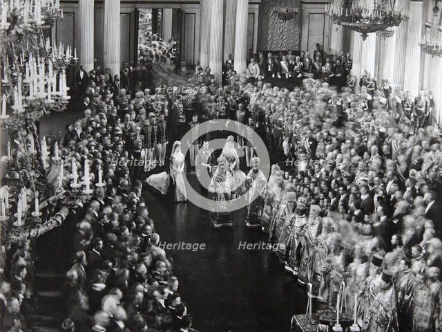 Tsar Nicholas II at the opening ceremony of the first Duma, St Petersburg, Russia, 1906. Artist: Unknown