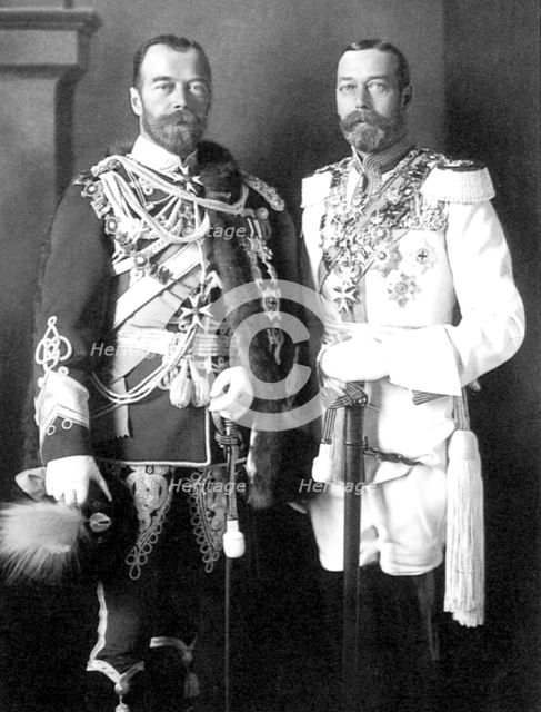 Tsar Nicholas II of Russia and George V of the United Kingdom, 1913. Artist: Anon