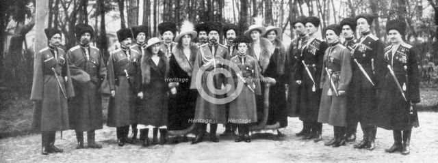 Tsar Nicholas II of Russia and his family before abdication, 1917. Artist: Unknown