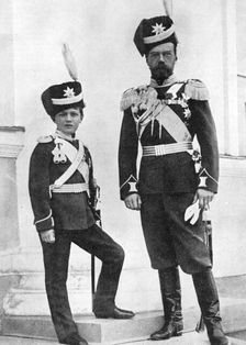 Tsar Nicholas II of Russia and his son, Alexei, in military uniform, c1910-c1916