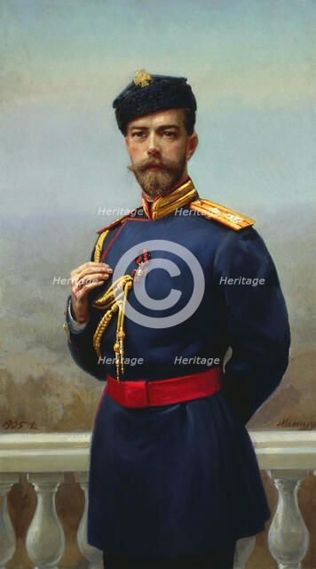 Tsar Nicholas II of Russia with the Cross of Saint Vladimir, 1905. Artist: Genrich Maniser