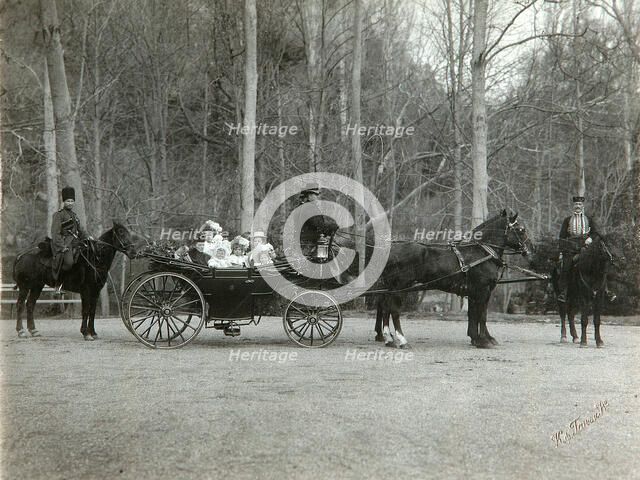 Tsar Nicholas II of Russia with his family in the park of Tsarskoye Selo, Russia, 1900s.  Artist: K von Hahn