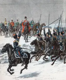 Tsar Nicholas II reviewing Cossacks, Russo-Japanese War, 1904-5
