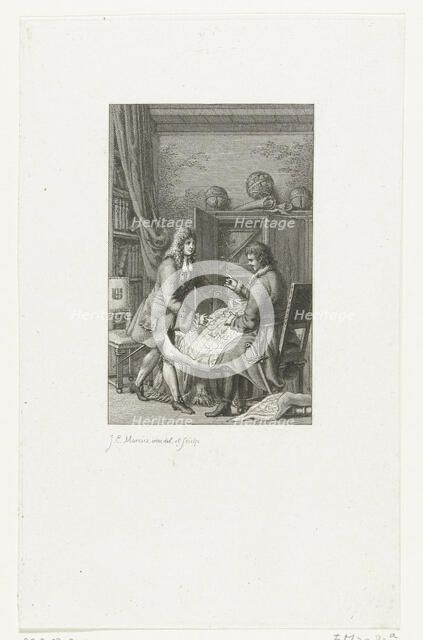 Tsar Peter the Great and Mayor Nicolaes Witsen studying a map, 1814. Artist: Marcus, Jacob Ernst (1774-1826)