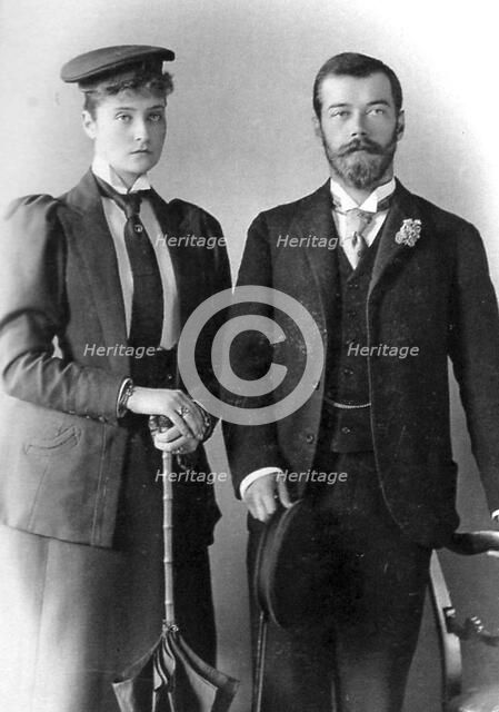 Tsarevich Nicholas Alexandrovich of Russia and Princess Alix of Hesse, London, 1894. Artist: Anon