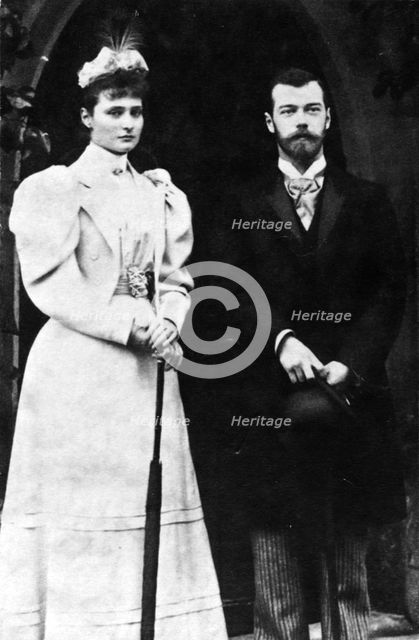Tsarina Alexandra Feodorovna and Tsar Nicholas II of Russia, c1900.  Artist: Unknown.