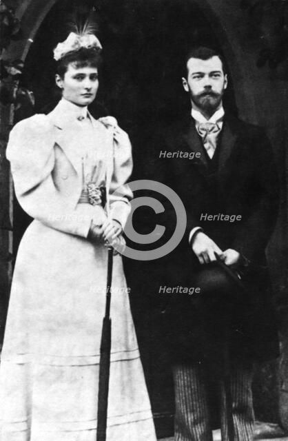 Tsarina Alexandra Feodorovna and Tsar Nicholas II of Russia, c1900.  Artist: Unknown.