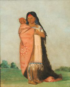 Tsee-moúnt, Great Wonder, Carrying Her Baby in Her Robe, 1832. Creator: George Catlin