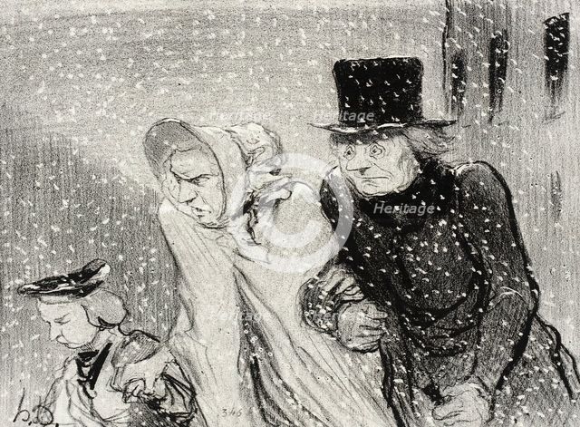 Tu m'embêtes, mon épouse!...v'là une heure..., 1843. Creator: Honore Daumier.