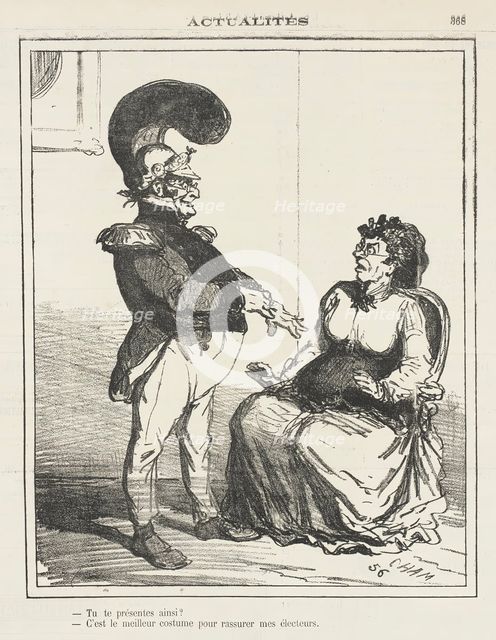 Tu te présentes ainsi? -C'est le meilleur costume pour rassurer mes électeurs., 1871. Creator: Cham.