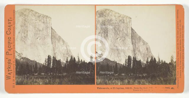 Tutocanula, or El Capitan, 3600 ft., from the foot of the Mariposa Trail, Yosemite Valley..., 1861/7 Creator: Carleton Emmons Watkins.