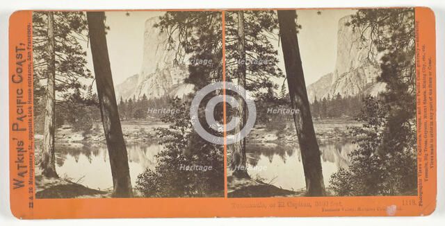Tutocanula, or El Capitan, 3600 ft., Yosemite Valley, Mariposa County, Cal., 1861/76. Creator: Carleton Emmons Watkins.